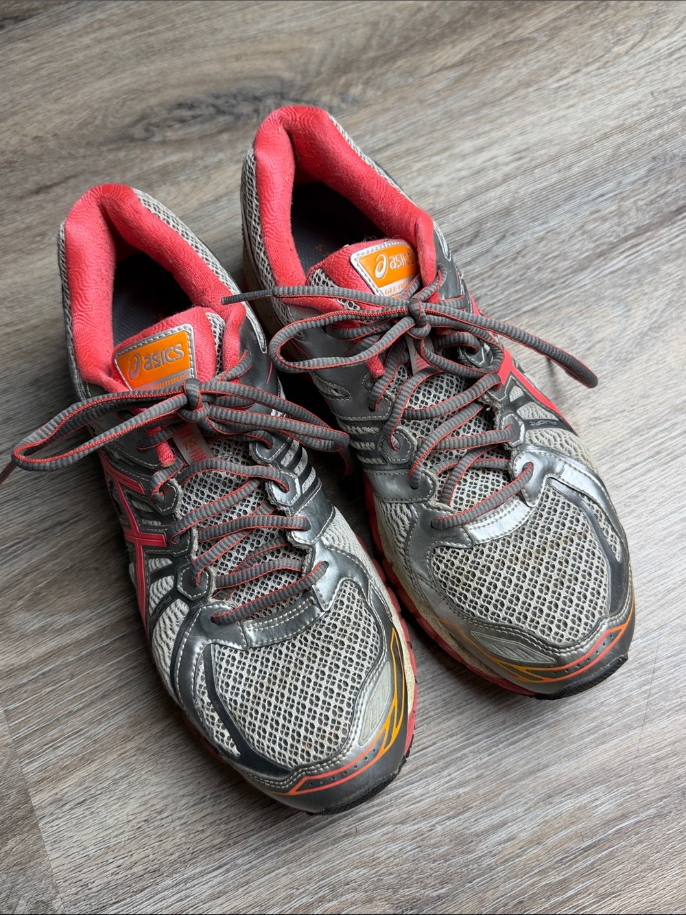 ASICS GEL-Nimbus 15 FluidRide Running Shoes Gray Pink Orange Size 10.5